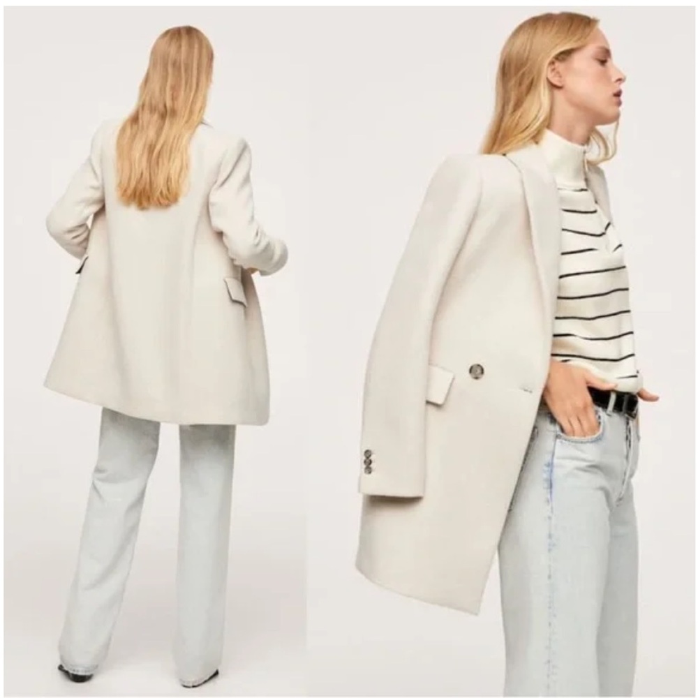 Mango Cream Double-Breasted Wool Coat